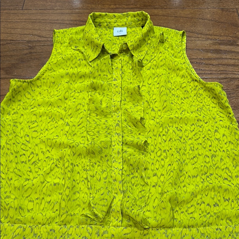 CAbi chartreuse Reign Button Down ruffle Blouse - Picture 4 of 8